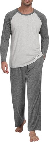 Men's Pajamas Set Sleepwear Pjs Lightweight Long Sleeve Pjs Soft Comfy Sleep Sets with Pockets in Kuwait