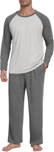 Men's Pajamas Set Sleepwear Pjs Lightweight Long Sleeve Pjs Soft Comfy Sleep Sets with Pockets in Kuwait