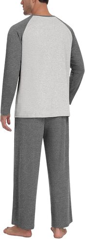 Men's Pajamas Set Sleepwear Pjs Lightweight Long Sleeve Pjs Soft Comfy Sleep Sets with Pockets in Kuwait