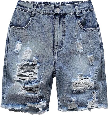 GORGLITTER Boy's Denim Shorts Jorts Ripped Destroyed High Frayed Hem Distressed Jean Shorts in Saudi Arabia