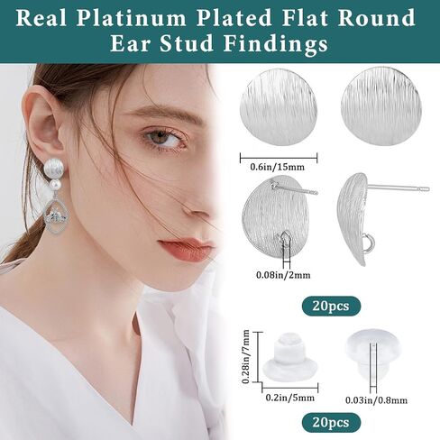 Beebeecraft 1 Box 20Pcs 2 Colors Flat Round Stud Earring Findings 18K Gold & Platinum Plated Oval Smooth Studs Posts with Loop and 20Pcs Ear Nuts for DIY Earrings Jewellery Making in Saudi Arabia