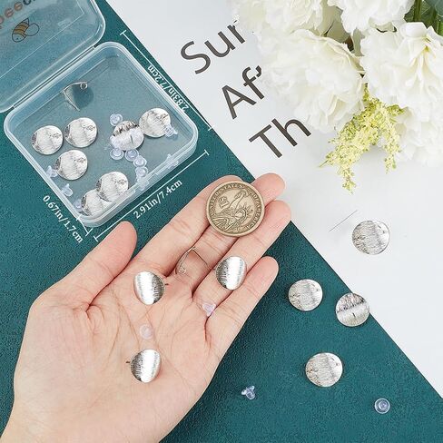 Beebeecraft 1 Box 20Pcs 2 Colors Flat Round Stud Earring Findings 18K Gold & Platinum Plated Oval Smooth Studs Posts with Loop and 20Pcs Ear Nuts for DIY Earrings Jewellery Making in Saudi Arabia