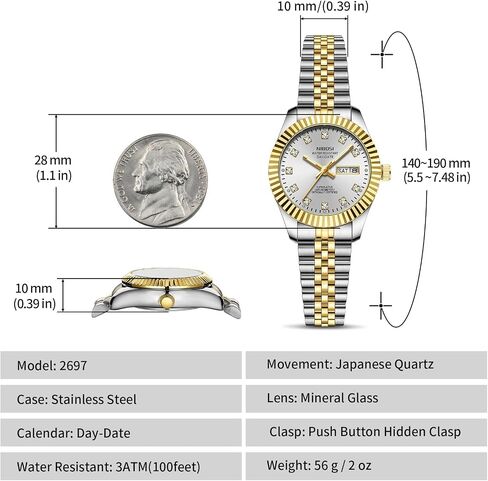 NIBOSI Watches for Women Analog Quartz Stainless Steel Dial with Day Date Luminous Waterproof Dainty Classic Luxury Diamond Elegant Dress Women's Watch for Small Wrists in Kuwait