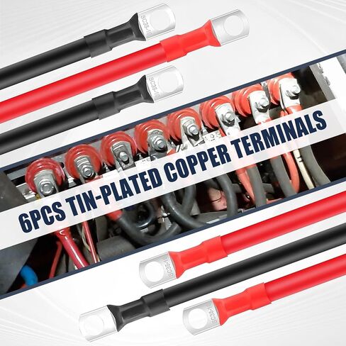 2AWG Battery Cables with Terminals,6PCS Auto Battery Cable with 3/8"" Lugs Terminals Copper Wire,Red and Black Battery Cables Wire ​for Car Marine Solar Motorcycle ATV RV Marine Motorcycle in Kuwait