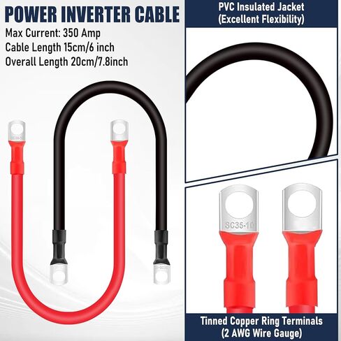 2AWG Battery Cables with Terminals,6PCS Auto Battery Cable with 3/8"" Lugs Terminals Copper Wire,Red and Black Battery Cables Wire ​for Car Marine Solar Motorcycle ATV RV Marine Motorcycle in Kuwait