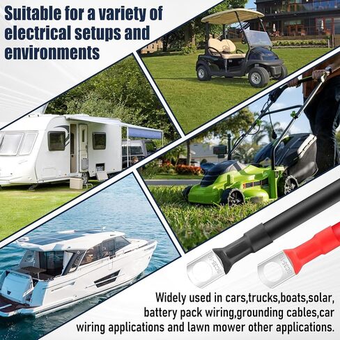 2AWG Battery Cables with Terminals,6PCS Auto Battery Cable with 3/8"" Lugs Terminals Copper Wire,Red and Black Battery Cables Wire ​for Car Marine Solar Motorcycle ATV RV Marine Motorcycle in Kuwait