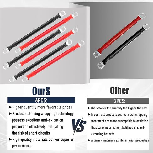 2AWG Battery Cables with Terminals,6PCS Auto Battery Cable with 3/8"" Lugs Terminals Copper Wire,Red and Black Battery Cables Wire ​for Car Marine Solar Motorcycle ATV RV Marine Motorcycle in Kuwait