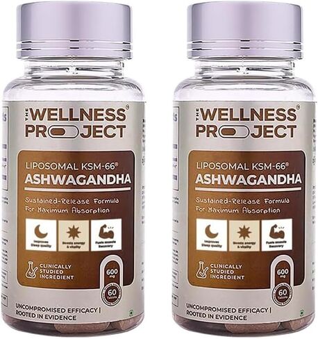 مشروع العافية (TWP Liposomal KSM-66® Ashwagandha 600mg (استخراج الجذر فقط)-إمدادات شهرين | يدعم الهدوء والطاقة والاسترخاء | يأتي مع شهادة التحليل | 60 قرصًا (حزمة 3) in Kuwait