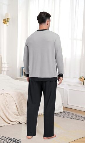 Prinstory Men Pajama يضع ملابس النوم PJS ناعمة ومريحة للملابس الليلية من قطعتين مع جيوب S-2XL in Saudi Arabia