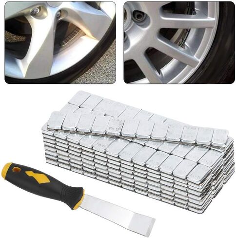 Wheel Balance Weights, Qiilu 5g/0.18oz x 25Strips 60g/2.12oz Adhesive Stick on Wheel Weights Tire Balance Weights With Shovel in Saudi Arabia