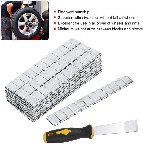 Wheel Balance Weights, Qiilu 5g/0.18oz x 25Strips 60g/2.12oz Adhesive Stick on Wheel Weights Tire Balance Weights With Shovel in Saudi Arabia