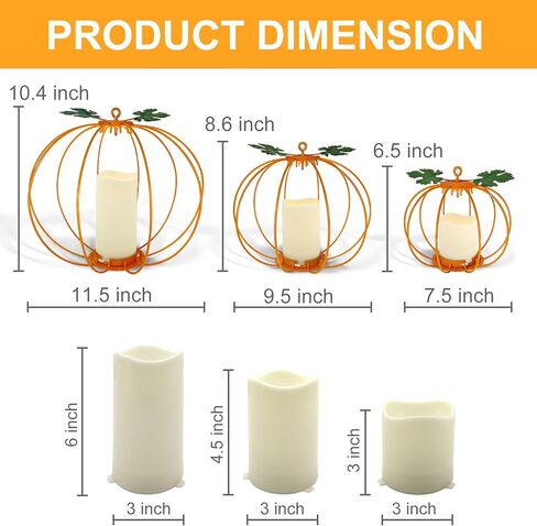 Halloween Metal Pumpkin Candle Holder, 3 Pcs Light up Black Pumpkin Lantern with LED Flickering Yellow Candle Lights Build in Timer for Thanksgiving Halloween Harvest Fall Home Decor in Saudi Arabia