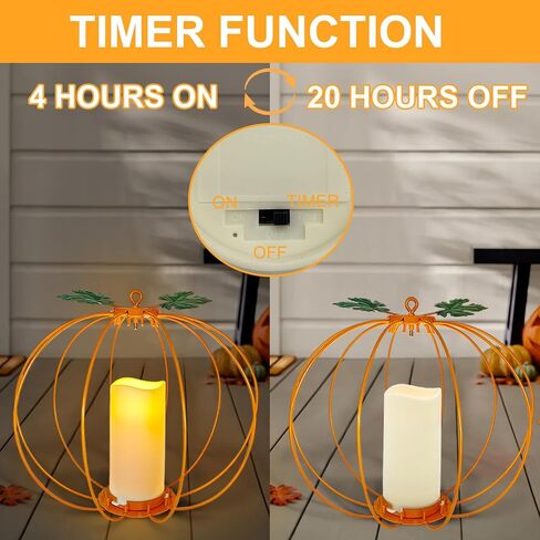 Halloween Metal Pumpkin Candle Holder, 3 Pcs Light up Black Pumpkin Lantern with LED Flickering Yellow Candle Lights Build in Timer for Thanksgiving Halloween Harvest Fall Home Decor in Saudi Arabia
