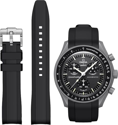 حزام Stanchev لساعة Moonswatch ، فرقة استبدال السيليكون المنحنية متوافقة مع Omega X Swatch Speedmaster Moonswatch 20mm ، حزام ناعم 22 مم للرجال نساء in Kuwait