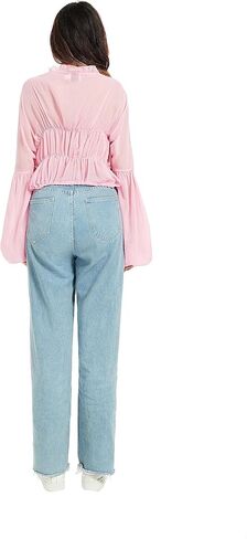 بلوزات نسائية مثيرة بياقة على شكل V وأكمام طويلة منتفخة وأزرار سفلية لقميص الشاطئ الصيفي in Kuwait