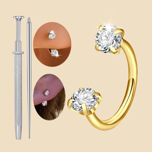 MODRSA Gold Horseshoe Nose Ring 20g Double Gem Horse Shoe Nose Ring Hoop for Women Surgical Steel Half Hoop U Shape Tragus Earring Hoops Labret Lip Helix Piercing Jewelry Septum Rings 20 Gauge 1pcs in Saudi Arabia