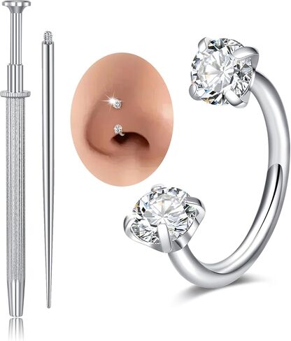 MODRSA Silver Horseshoe Nose Ring 20g Double Gem Horse Shoe Nose Rings for Women Surgical Steel Half Hoop U Shape Tragus Earring Hoops Labret Lip Helix Piercing Jewelry Septum Rings 20 Gauge 1pcs in Saudi Arabia