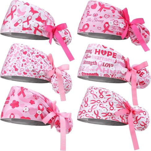 Croknit 6 Pcs Scrub Caps Satin Lined Scrub Caps Women Nurse Surgical Hat with Sweatband Buttons Adjustable Pouch Tie Back in Kuwait