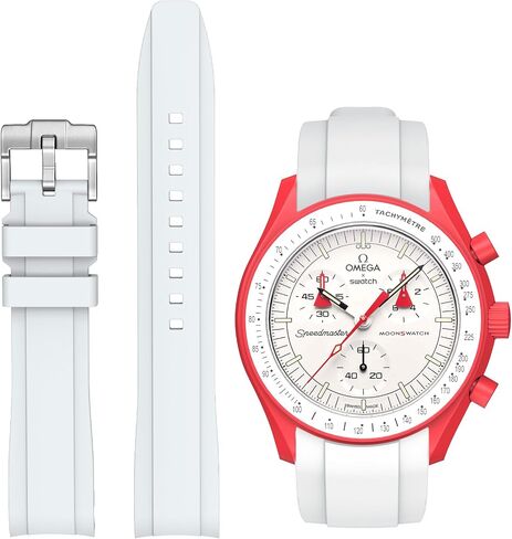 حزام Stanchev لساعة Moonswatch ، فرقة استبدال السيليكون المنحنية متوافقة مع Omega X Swatch Speedmaster Moonswatch 20mm ، حزام ناعم 22 مم للرجال نساء in Kuwait