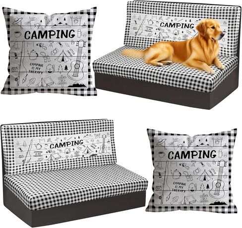 6pcs Rv Dinette Cushion Covers Stretch Washable Rv Cushion Slipcove Replacement for Camper Car Bench, 2 Pillowcase, 2 Backrest and 2 Bench Covers (Brown Wooden) in Saudi Arabia