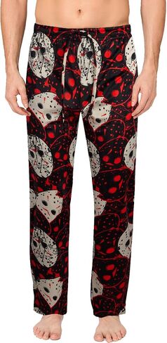 Friday the 13th Mens All Over Print Pajama Pant with Adjustable, Elastic Waistband - Plush Fleece Sleepwear in Saudi Arabia