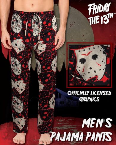 Friday the 13th Mens All Over Print Pajama Pant with Adjustable, Elastic Waistband - Plush Fleece Sleepwear in Saudi Arabia