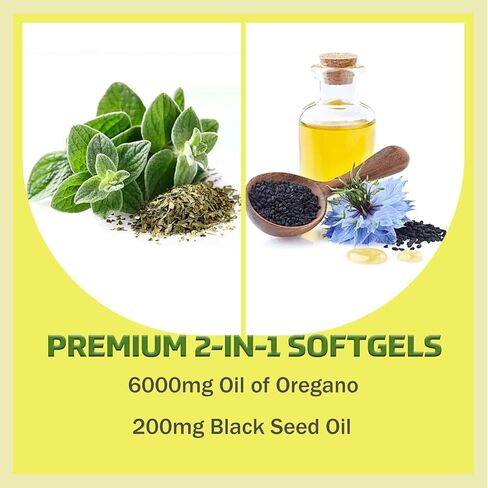 زيت من الأوريغانو مع زيت البذور الأسود ، كبسولات زيت أوريجانو 6000 ملغ ، عالية في كارفكرول ， غير المعدلة وراثيا ، خالية من الغلوتين ، مضادات الأكسدة والمناعة 180count in Saudi Arabia