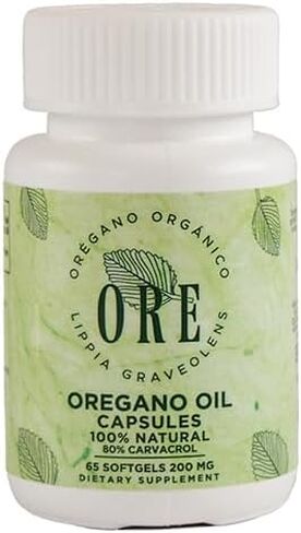 Ore Oregano Oil Softgels 80 ٪ Carvacrol | البرية المكسيكية oregano | المناعة العشبية والدعم التنفسي | ملحق طبيعي | غير المعدلة وراثيا ، خالية من الغلوتين | 65 كبسولات سهلة التبادل in Saudi Arabia