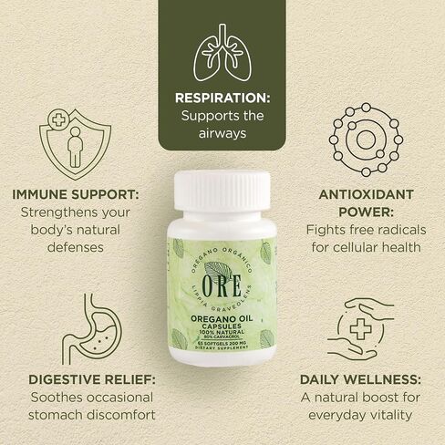 Ore Oregano Oil Softgels 80 ٪ Carvacrol | البرية المكسيكية oregano | المناعة العشبية والدعم التنفسي | ملحق طبيعي | غير المعدلة وراثيا ، خالية من الغلوتين | 65 كبسولات سهلة التبادل in Saudi Arabia