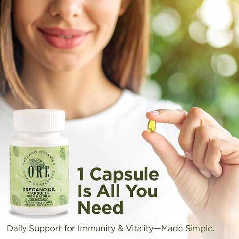 Ore Oregano Oil Softgels 80 ٪ Carvacrol | البرية المكسيكية oregano | المناعة العشبية والدعم التنفسي | ملحق طبيعي | غير المعدلة وراثيا ، خالية من الغلوتين | 65 كبسولات سهلة التبادل in Saudi Arabia
