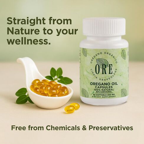 Ore Oregano Oil Softgels 80 ٪ Carvacrol | البرية المكسيكية oregano | المناعة العشبية والدعم التنفسي | ملحق طبيعي | غير المعدلة وراثيا ، خالية من الغلوتين | 65 كبسولات سهلة التبادل in Saudi Arabia