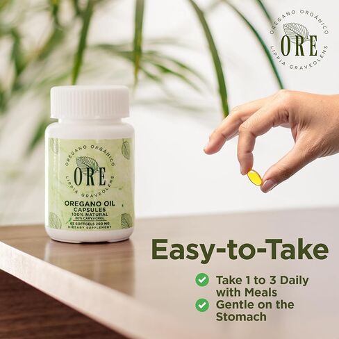 Ore Oregano Oil Softgels 80 ٪ Carvacrol | البرية المكسيكية oregano | المناعة العشبية والدعم التنفسي | ملحق طبيعي | غير المعدلة وراثيا ، خالية من الغلوتين | 65 كبسولات سهلة التبادل in Saudi Arabia