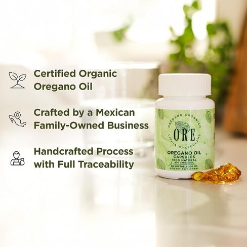 Ore Oregano Oil Softgels 80 ٪ Carvacrol | البرية المكسيكية oregano | المناعة العشبية والدعم التنفسي | ملحق طبيعي | غير المعدلة وراثيا ، خالية من الغلوتين | 65 كبسولات سهلة التبادل in Saudi Arabia