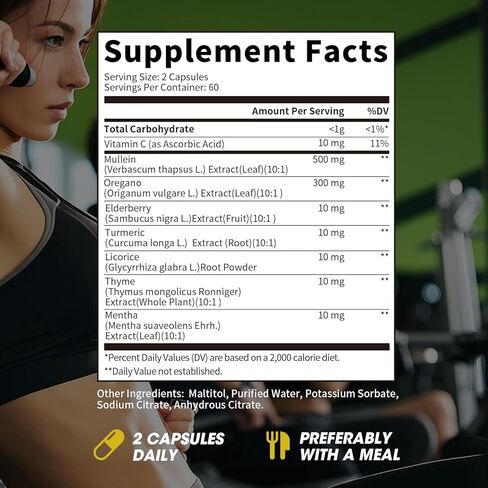 كبسولات زيت Mullein Oregano للرئتين Detox-7 في 1Pure Herbal Mullein extract ، Elderberry ، Turmeric ، Mentha for Esheratory and Immune ، تطهير الرئة للمدخنين ، النباتي ، غير المعدلة وراثيًا (120 كبسولة) in Kuwait