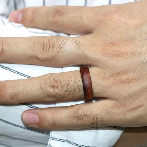 6mm 8mm Men Women Natural Iron Wood Ring Iron Wood Anniversary Wedding Ring Band,Domed Couple Wood Anniversary Ring with Free Zebra Wooden Ring Box in Saudi Arabia