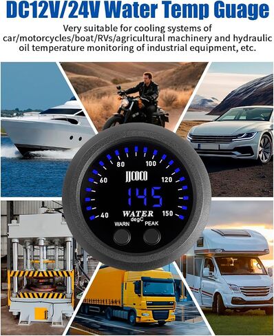 مقياس درجة حرارة الماء مع مستشعر 1/8npt وقوس 300 درجة فهرنهايت عرض درجة حرارة سائل تبريد المياه الرقمية لسيارات الشاحنات سفن السيارات قارب السيارات البحرية 2 "/52 ملم in Kuwait