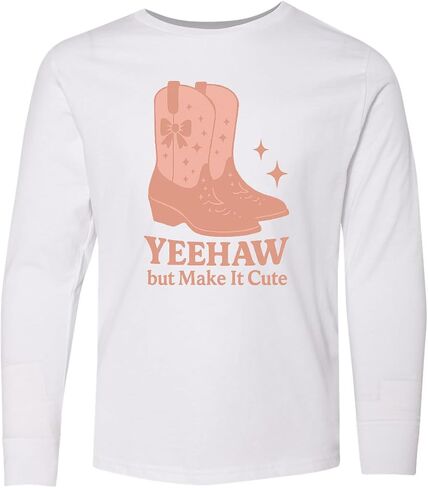 inktastic Yeehaw Cowboy Boots Cute Western Theme Youth Long Sleeve T-Shirt in Saudi Arabia