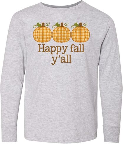 inktastic Happy Fall Y'all Plaid Pumpkins Autumn Youth Long Sleeve T-Shirt in Kuwait