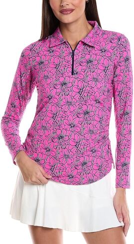 IBKUL Athleisure Wear Sun Protective UPF 50+ Icefil Cooling Diana Print Adjustable Length Long Sleeve Polo - 48930 in Kuwait