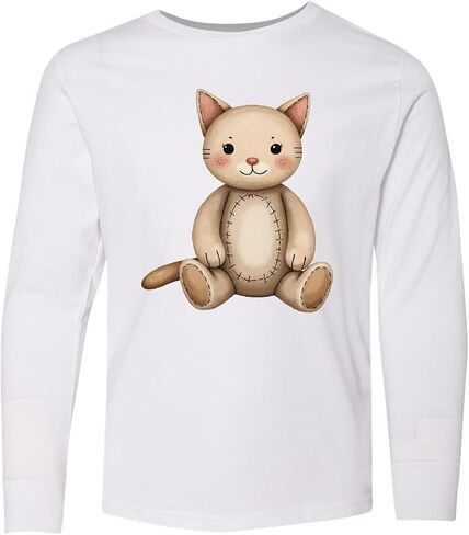inktastic Vintage Knitted Plush Cat Youth Long Sleeve T-Shirt in Saudi Arabia