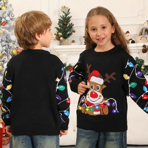 Ugly Christmas Sweater Kids,Light Up Funny Christmas Sweater Boys Girls 4-12T,Toddler Cute Red Reindeer Xmas Ugly Sweaters in Saudi Arabia