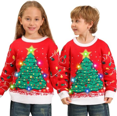Ugly Christmas Sweater Kids,Light Up Funny Christmas Sweater Boys Girls 4-12T,Toddler Cute Red Reindeer Xmas Ugly Sweaters in Saudi Arabia