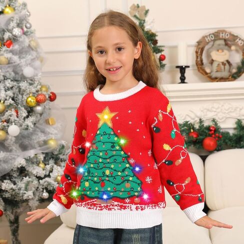 Ugly Christmas Sweater Kids,Light Up Funny Christmas Sweater Boys Girls 4-12T,Toddler Cute Red Reindeer Xmas Ugly Sweaters in Saudi Arabia
