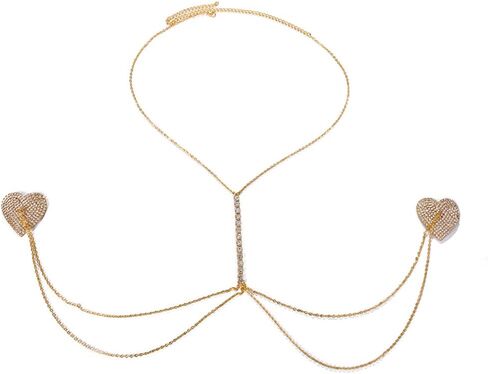 حجر الراين الحلمة فطائر اللحم ملصق غطاء الصدر شرابة الثدي التصحيح الملابس الداخلية غير مرئية لزجة حمالة صدر قلادة سلسلة الجسم مع حقيبة التخزين، فضي، 6 سم in Kuwait