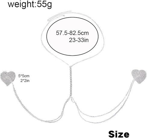 حجر الراين الحلمة فطائر اللحم ملصق غطاء الصدر شرابة الثدي التصحيح الملابس الداخلية غير مرئية لزجة حمالة صدر قلادة سلسلة الجسم مع حقيبة التخزين، فضي، 6 سم in Kuwait