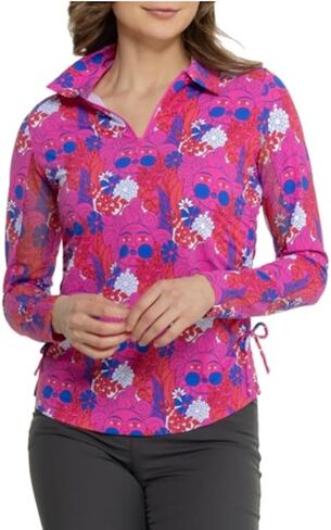 IBKUL Athleisure Wear Sun Protective UPF 50+ Icefil Cooling Diana Print Adjustable Length Long Sleeve Polo - 48930 in Saudi Arabia