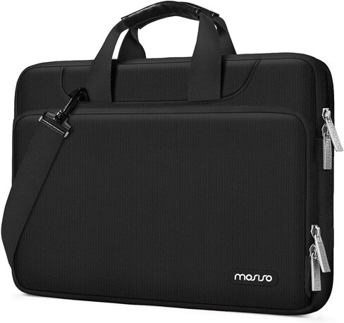 حقيبة كتف للكمبيوتر المحمول MOSISO 360 متوافقة مع MacBook Air 15 بوصة M2 A2941 2023/Pro 16 بوصة M3 M2 M1 2023-2019، 15-15.6 بوصة، غلاف ملون متطابق مع حزام، أسود in Kuwait