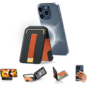 for MagSafe Wallet, Magnetic Phone Wallet with Adjustable Stand,Secure-Grip, ID Window, Card Holder Slim Wallet for iPhone 15/14/13/12 Series, Not for iPhone 13/12 Mini, Fit Card & Cash(Carbon fiber)