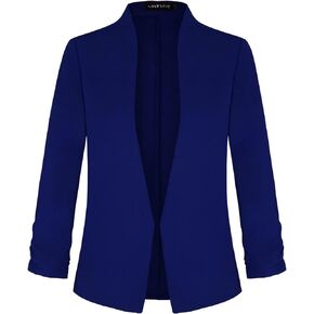 Unifizz Women's Collarless 3/4 Sleeve Lightweight Blazer Slim Work Office Business Jacket