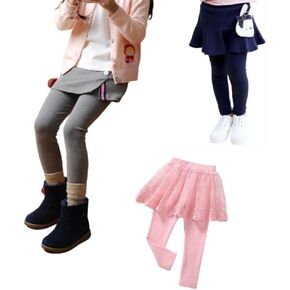 Baby Girls Footless Leggins with Tutu Ruffle Lace Flower Skirt Toddler Cotton Pantskirt for 1-7 Years Old